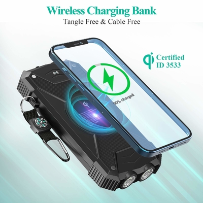 Банк солнечной энергии заряжателя 10000mAh Ци беспроводной портативный для телефона и ноутбука