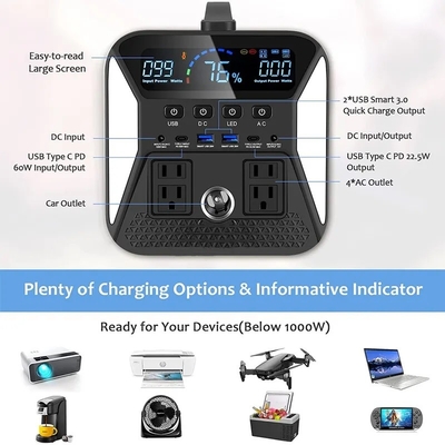 220V с батареи 1000W генератора солнечной энергии Lifepo4 решетки портативной