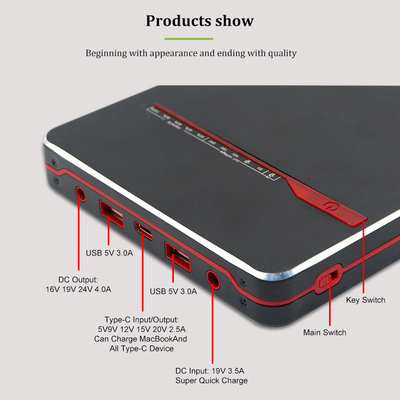 Тип-C резервное батарейное питание тетради PD 65W 100W портативный банка 40000mah 24V силы ноутбука